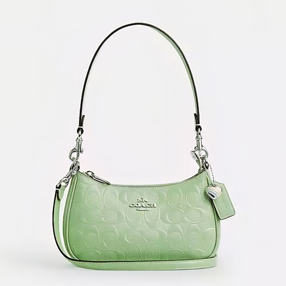 *NWT* COACH Teri Mini Crossbody Bag In Green Signature Leather With Heart Charm - Picture 9 of 12